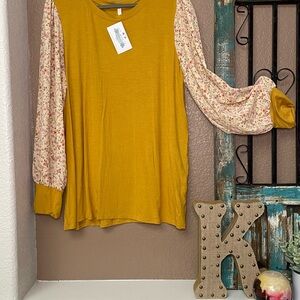 Celeste Mustard Tunic with Floral Sleeves